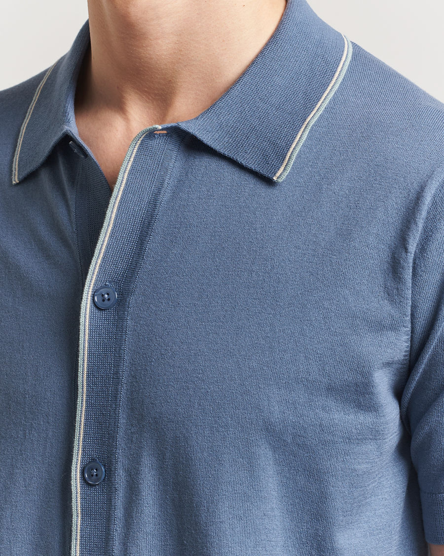 Hombres | Camisas | NN07 | Nolan Paspoal Knitted Short Sleeve Shirt Bering Blue