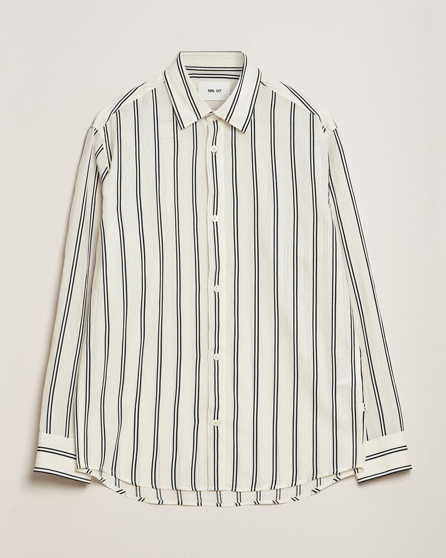 Hombres | Camisas | NN07 | Freddy Striped Cotton/Linen Shirt White/Black
