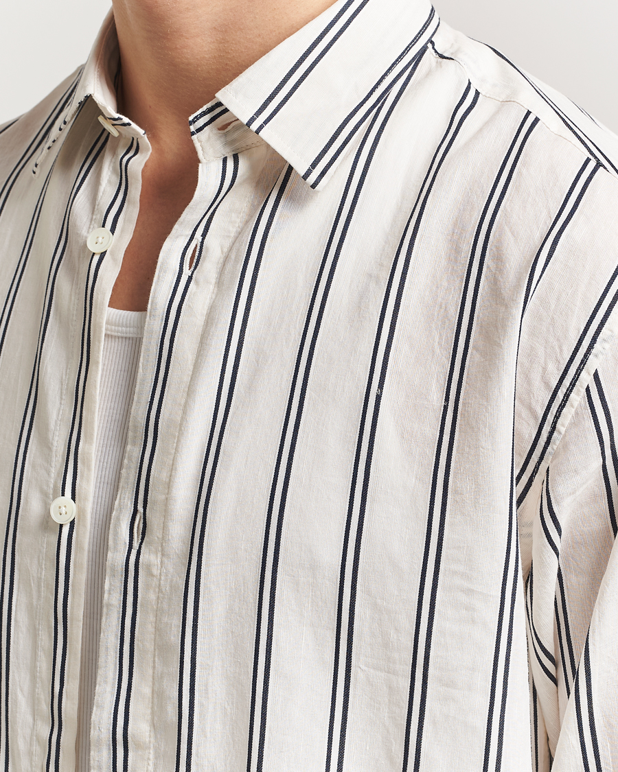 Hombres | Camisas | NN07 | Freddy Striped Cotton/Linen Shirt White/Black