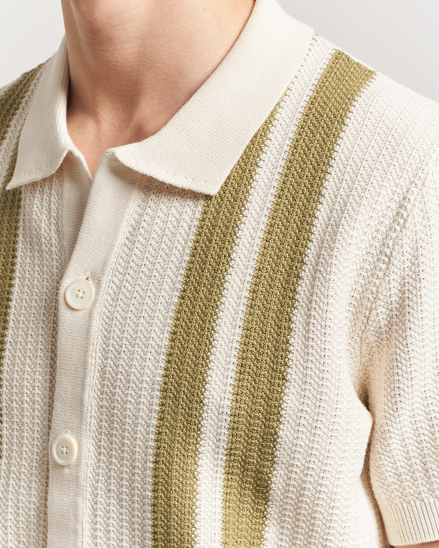 Hombres | Camisas | NN07 | Ares Knitted Short Sleeve Shirt Ivory/Green