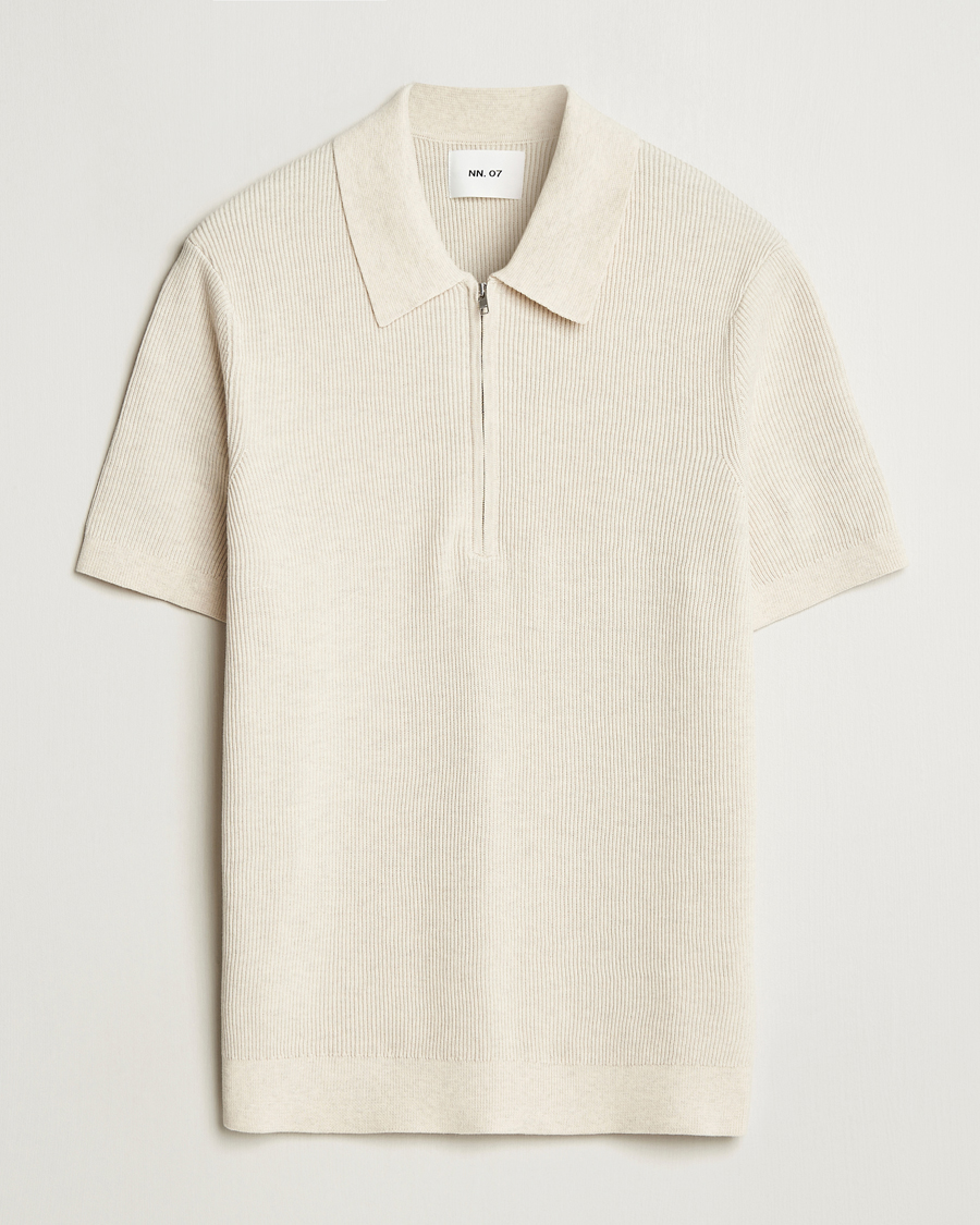 Hombres | Polos | NN07 | Hansie Half Zip Knitted Polo Ivory