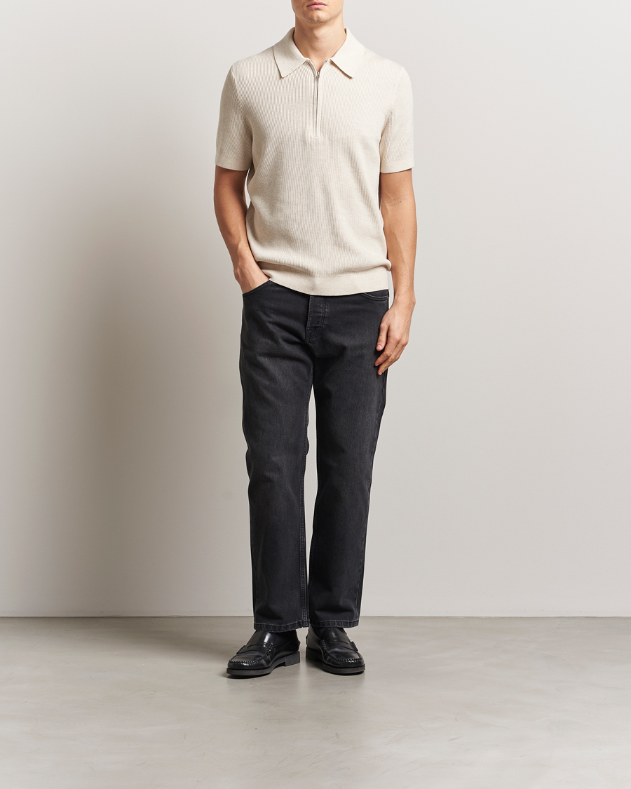 Hombres | Polos | NN07 | Hansie Half Zip Knitted Polo Ivory