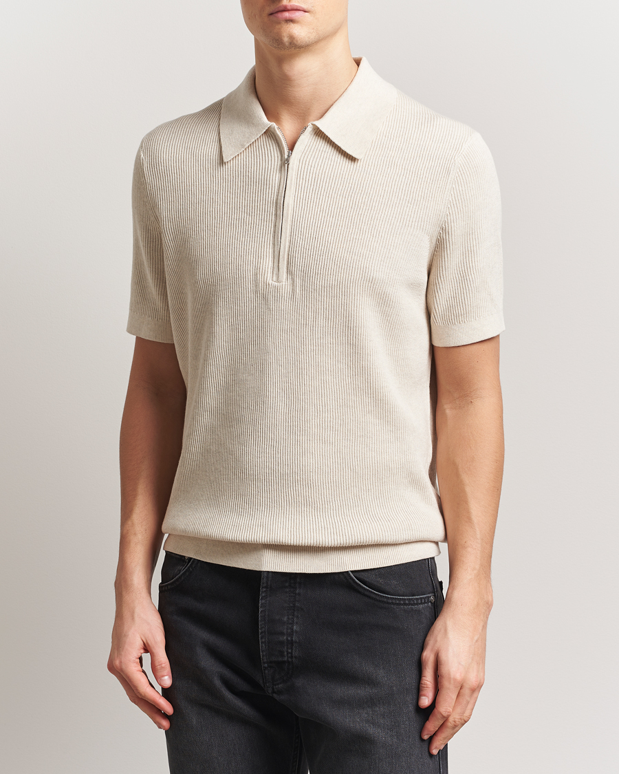 Hombres | Polos | NN07 | Hansie Half Zip Knitted Polo Ivory