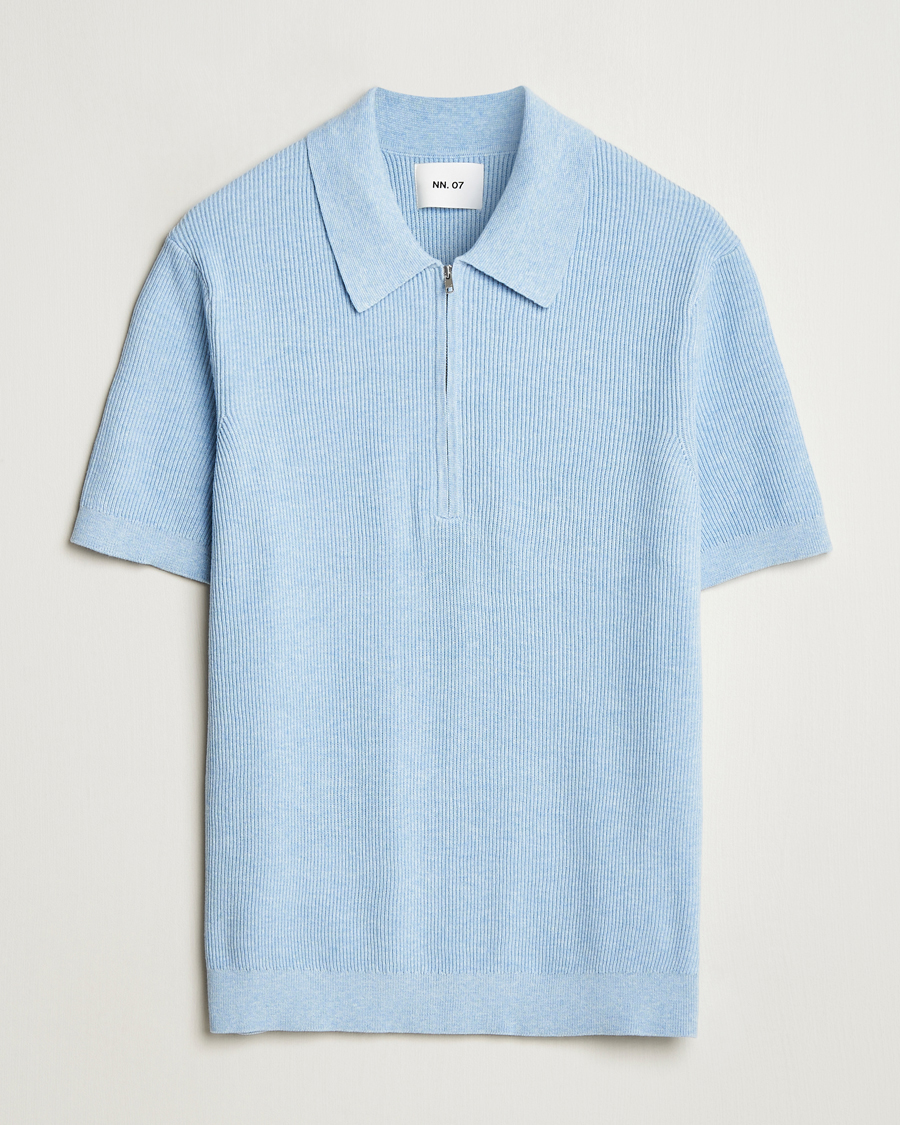 Hombres | Polos | NN07 | Hansie Half Zip Knitted Polo Cerulan Blue