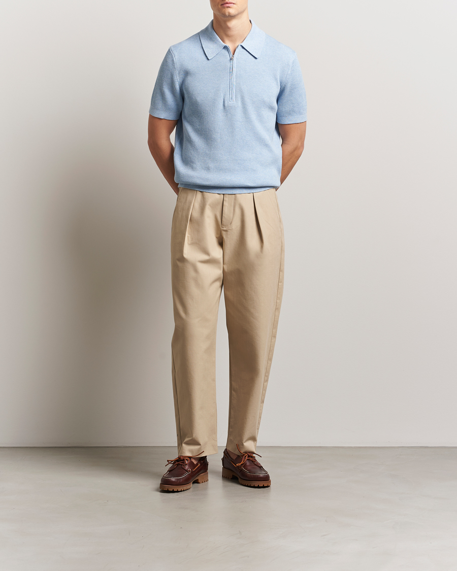 Hombres | Polos | NN07 | Hansie Half Zip Knitted Polo Cerulan Blue