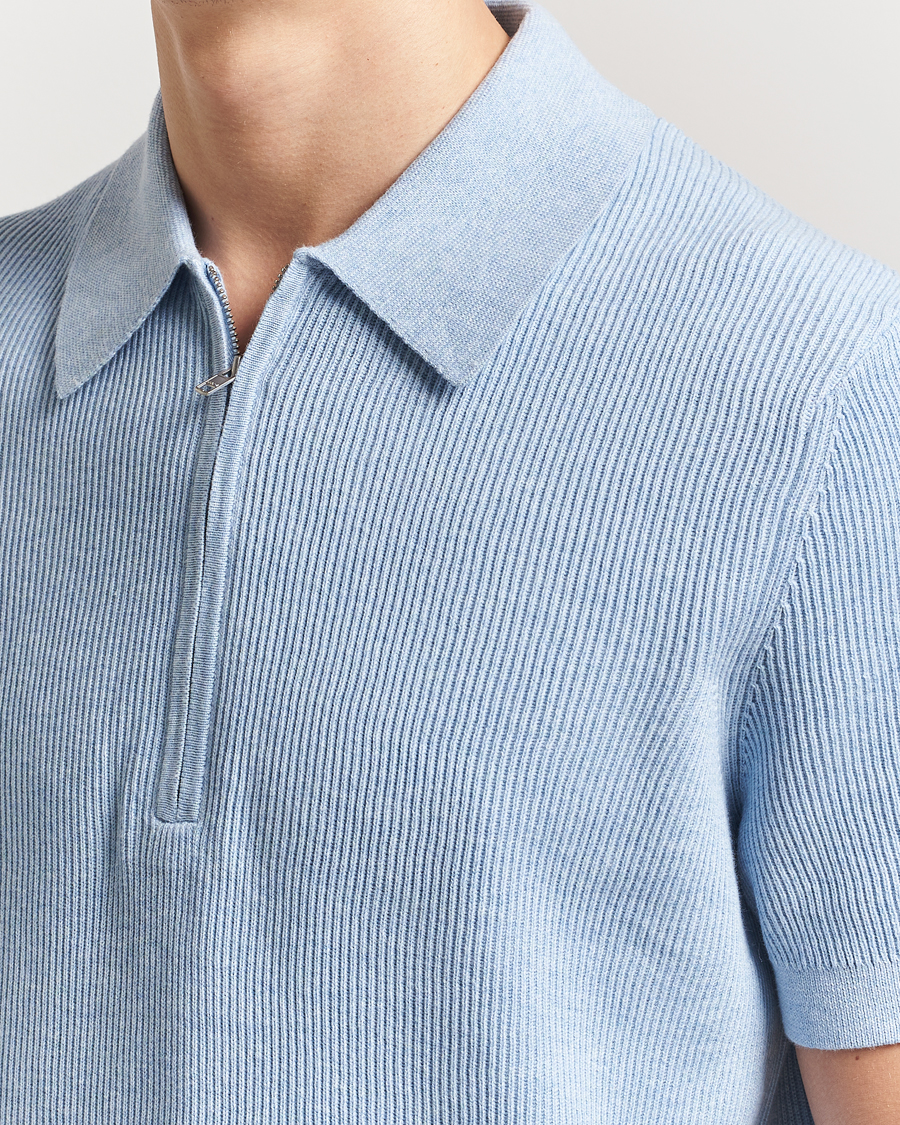 Hombres | Polos | NN07 | Hansie Half Zip Knitted Polo Cerulan Blue