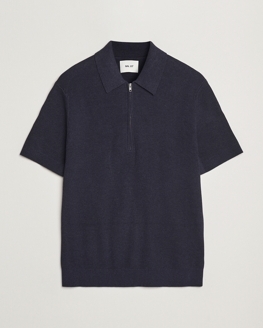 Hombres | Polos | NN07 | Hansie Half Zip Knitted Polo Navy Melange