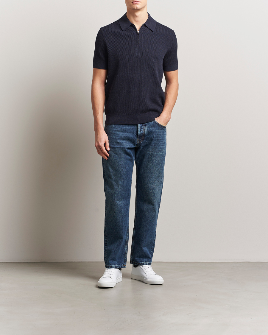 Hombres | Polos | NN07 | Hansie Half Zip Knitted Polo Navy Melange