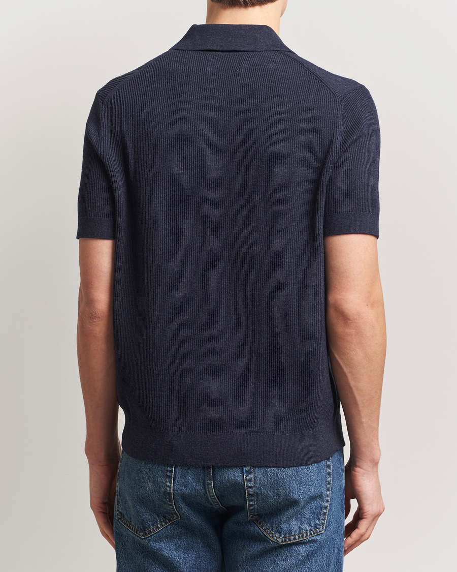 Hombres | Polos | NN07 | Hansie Half Zip Knitted Polo Navy Melange