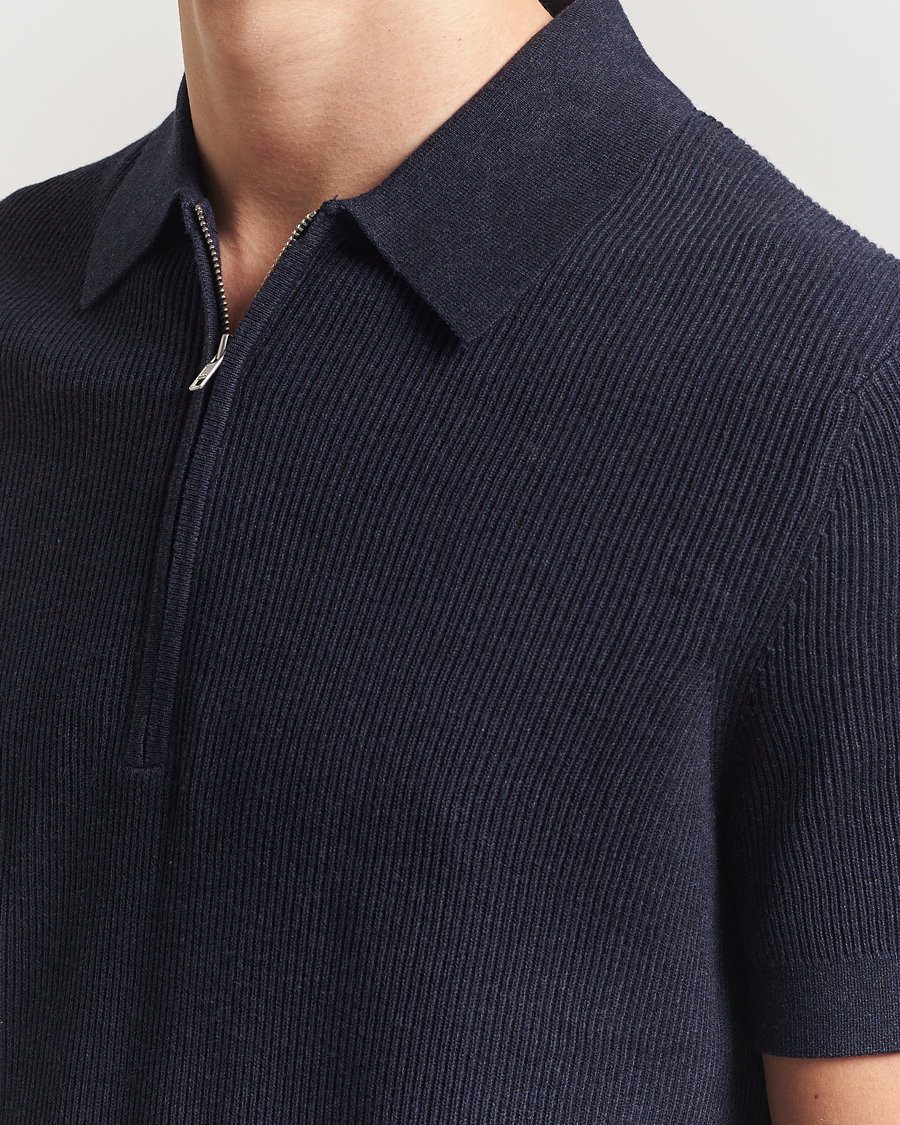 Hombres | Polos | NN07 | Hansie Half Zip Knitted Polo Navy Melange