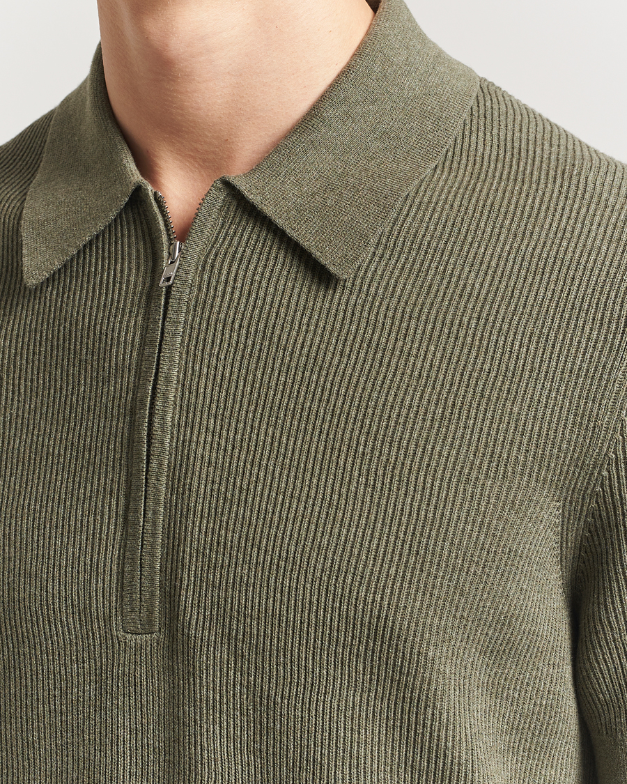 Hombres | Polos | NN07 | Hansie Half Zip Knitted Polo Capers Green