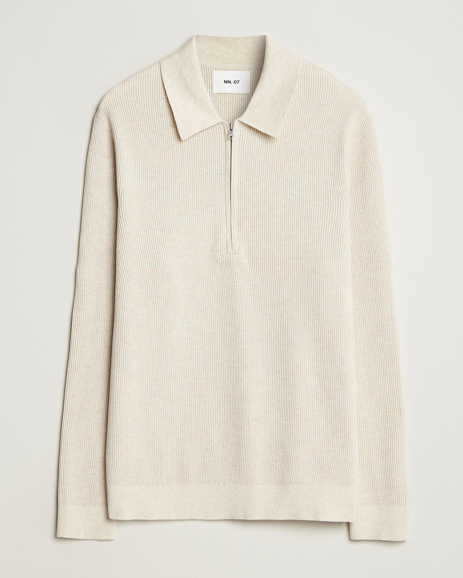 Hombres | Jerséis y prendas de punto | NN07 | Hansie Ribbed Knitted Half Zip Ivory