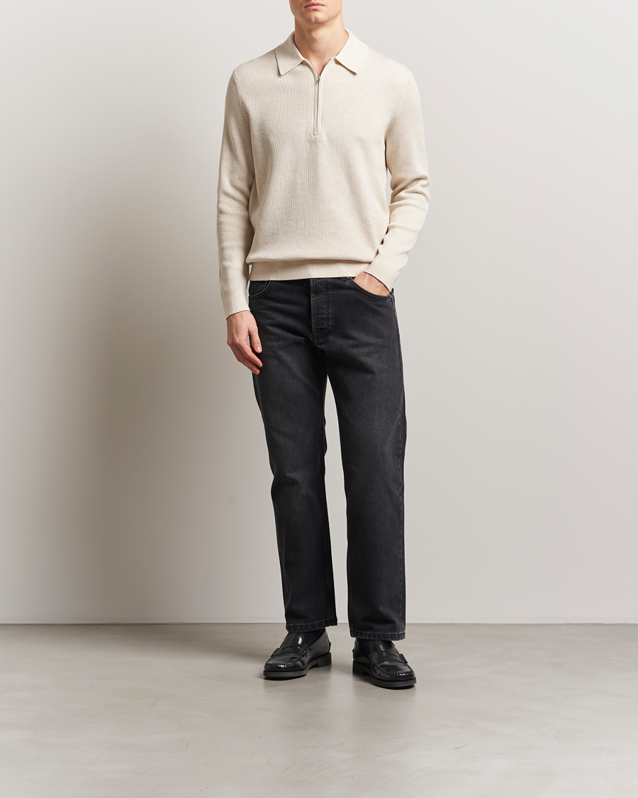 Hombres | Jerséis y prendas de punto | NN07 | Hansie Ribbed Knitted Half Zip Ivory