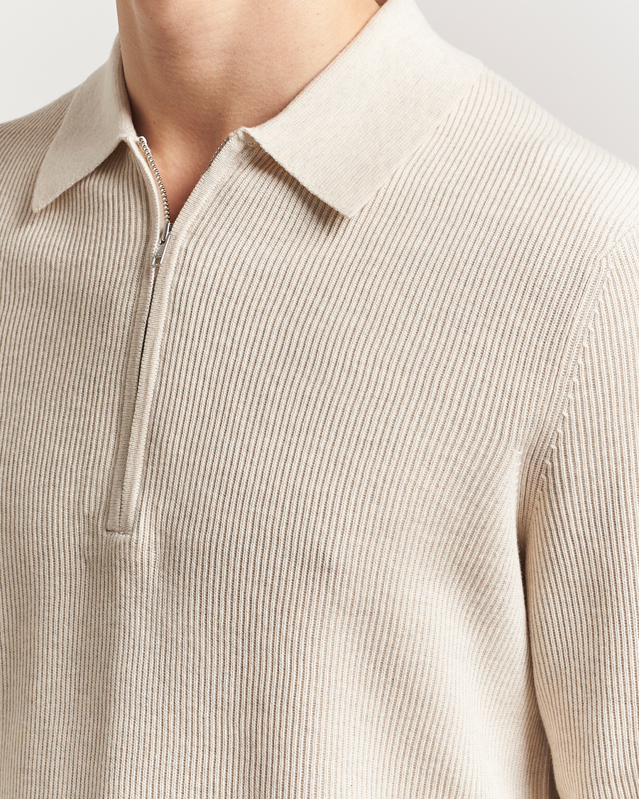 Hombres | Jerséis y prendas de punto | NN07 | Hansie Ribbed Knitted Half Zip Ivory