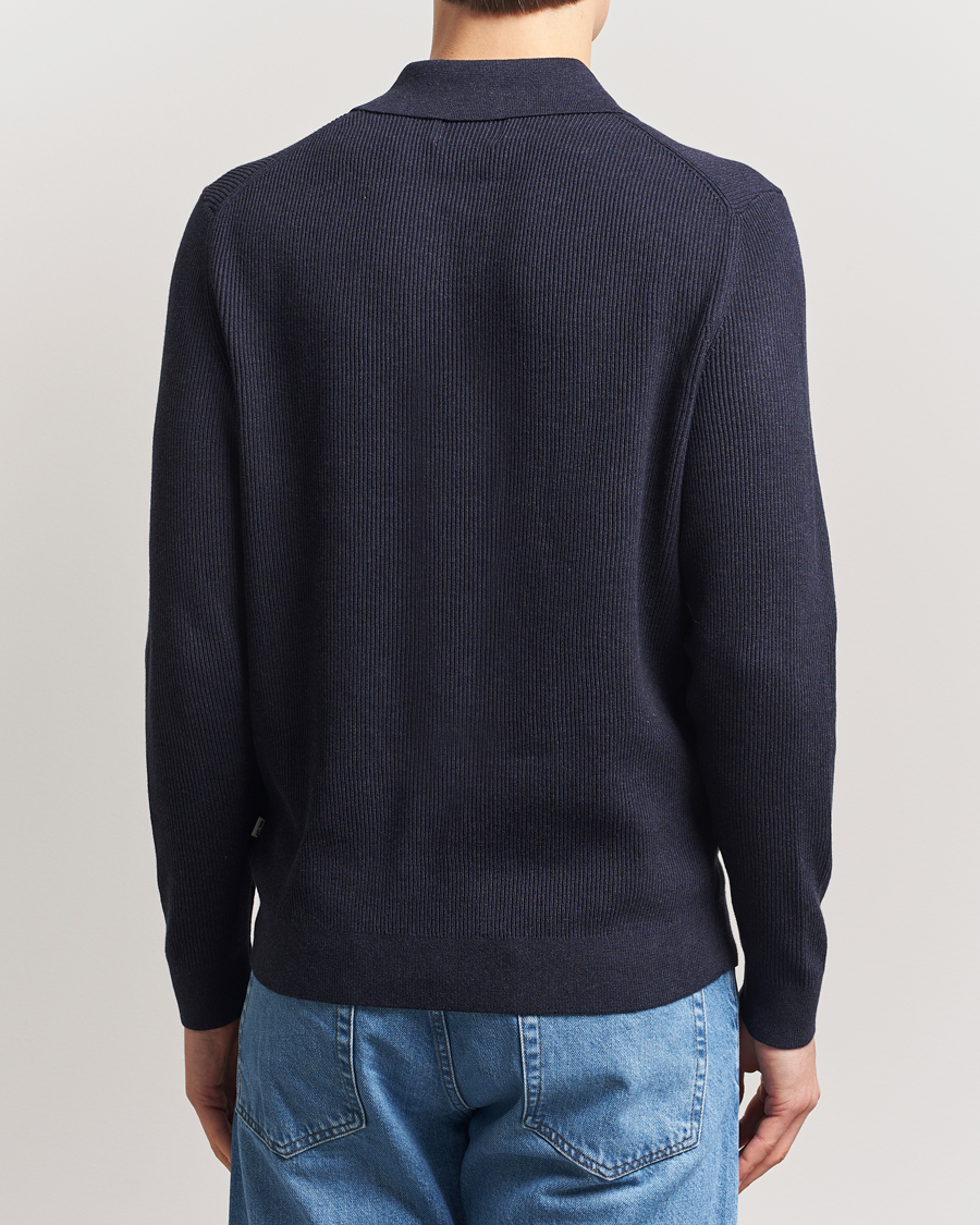 Hombres | Jerséis y prendas de punto | NN07 | Hansie Ribbed Knitted Half Zip Navy Melange