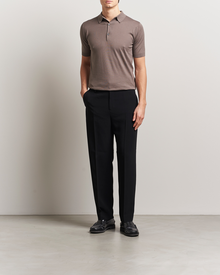 Hombres | Polos | John Smedley | Adrian Slim Fit Sea Island Polo Beige Musk