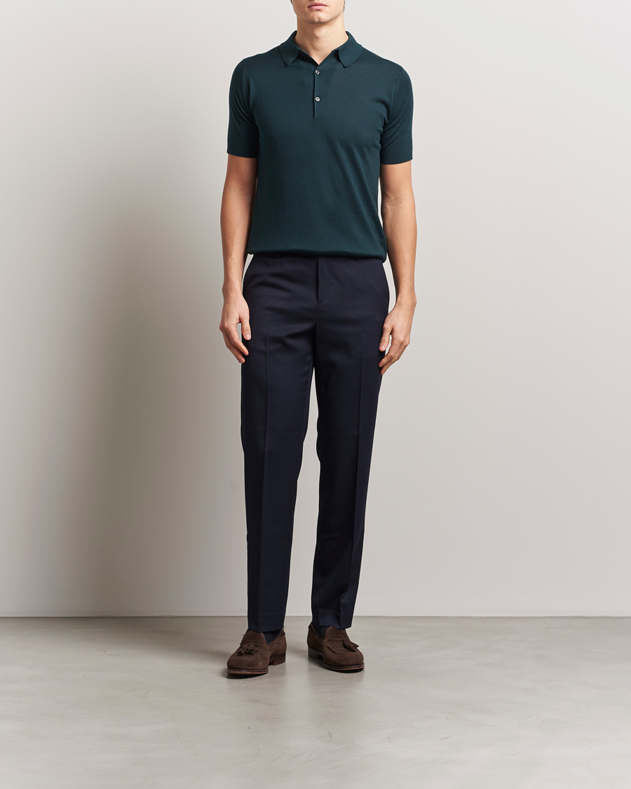 Hombres | Polos | John Smedley | Adrian Slim Fit Sea Island Polo Rain Forest