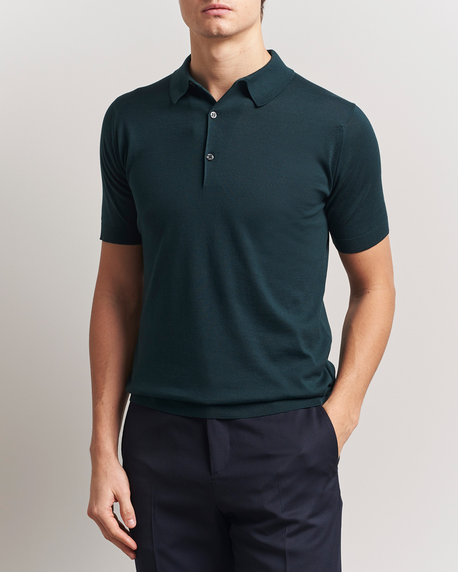 Hombres | Polos | John Smedley | Adrian Slim Fit Sea Island Polo Rain Forest