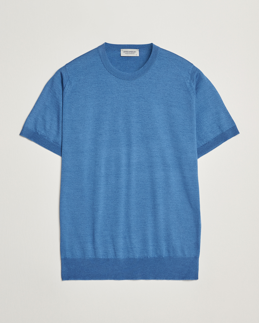 Hombres | Camisetas | John Smedley | Hilcote Wool/Sea Island Cotton T-Shirt Ocean Blue