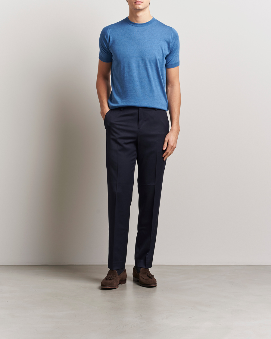 Hombres | Camisetas | John Smedley | Hilcote Wool/Sea Island Cotton T-Shirt Ocean Blue