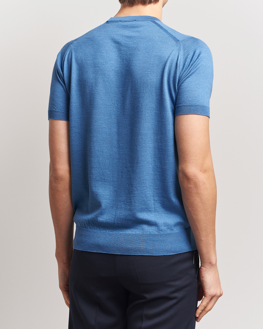 Hombres | Camisetas | John Smedley | Hilcote Wool/Sea Island Cotton T-Shirt Ocean Blue