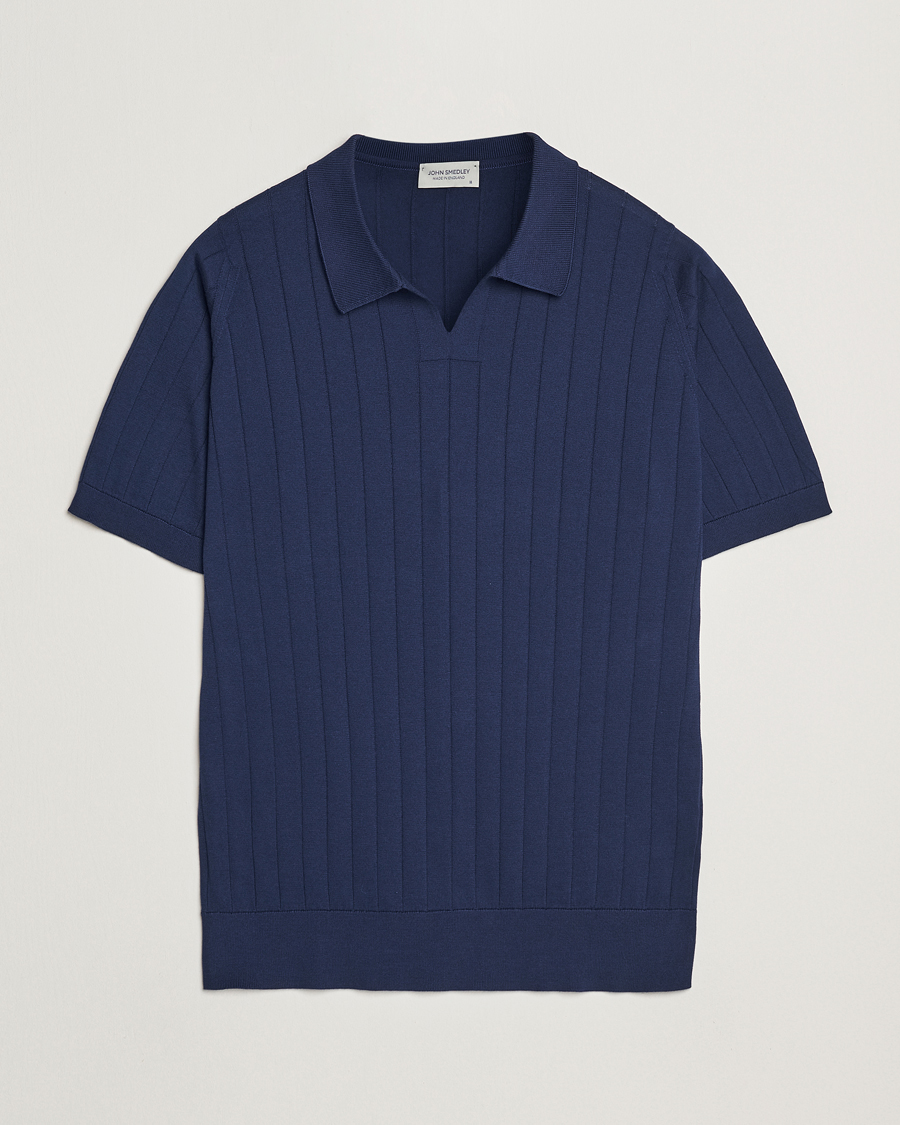 Hombres | Polos | John Smedley | Roper Open Collar Sea Island Polo French Navy