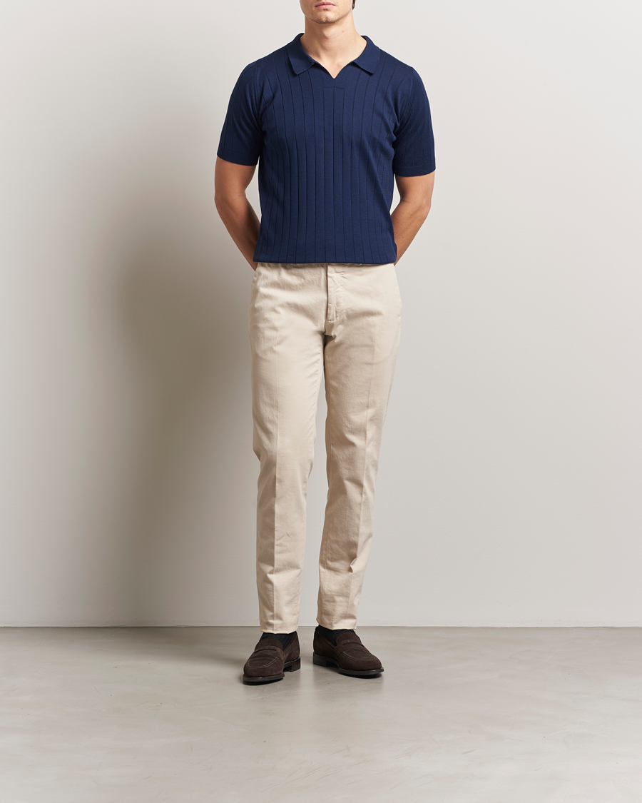 Hombres | Polos | John Smedley | Roper Open Collar Sea Island Polo French Navy
