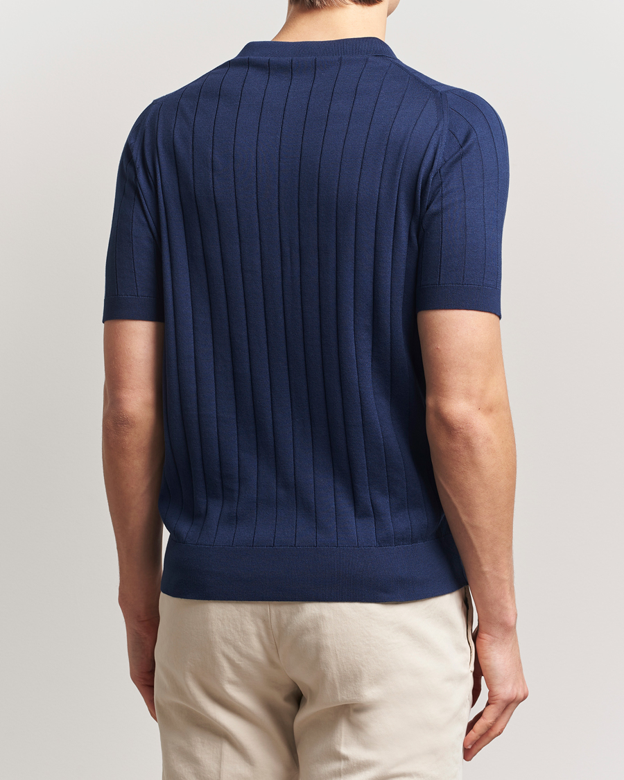Hombres | Polos | John Smedley | Roper Open Collar Sea Island Polo French Navy