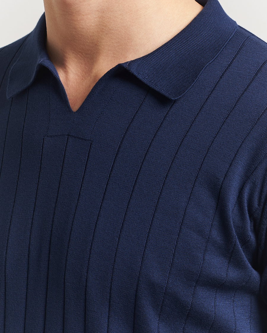 Hombres | Polos | John Smedley | Roper Open Collar Sea Island Polo French Navy