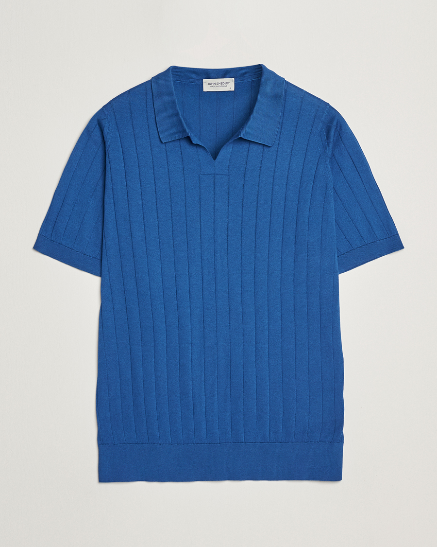 Hombres | Polos | John Smedley | Roper Open Collar Sea Island Polo Pacific Blue