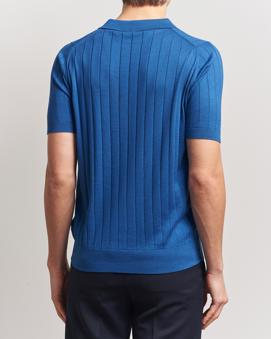 Hombres | Polos | John Smedley | Roper Open Collar Sea Island Polo Pacific Blue
