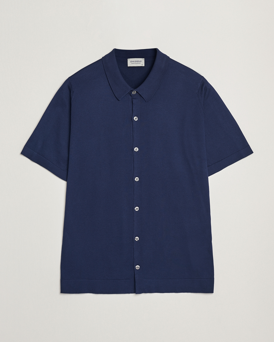 Hombres | Camisas | John Smedley | Folke Sea Island Knitted Polo French Navy