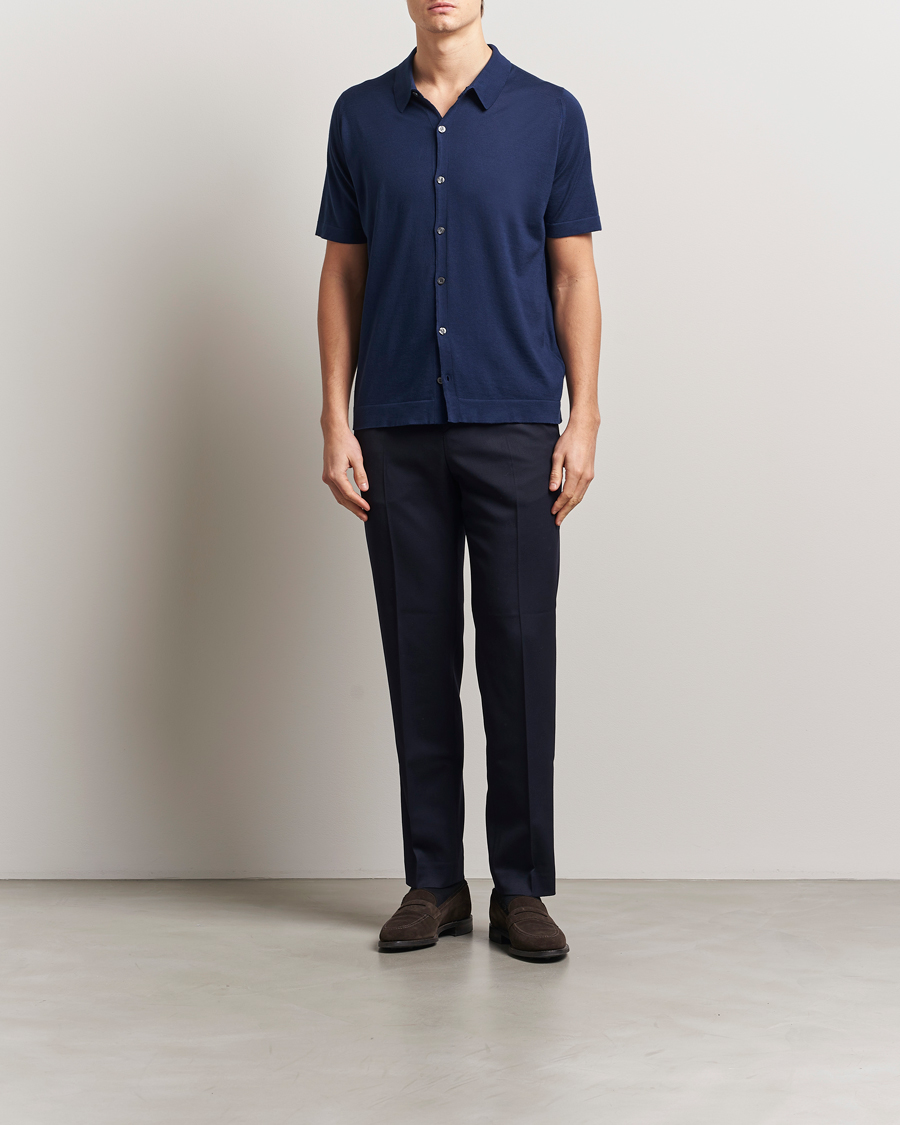 Hombres | Camisas | John Smedley | Folke Sea Island Knitted Polo French Navy