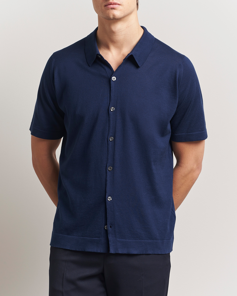 Hombres | Camisas | John Smedley | Folke Sea Island Knitted Polo French Navy