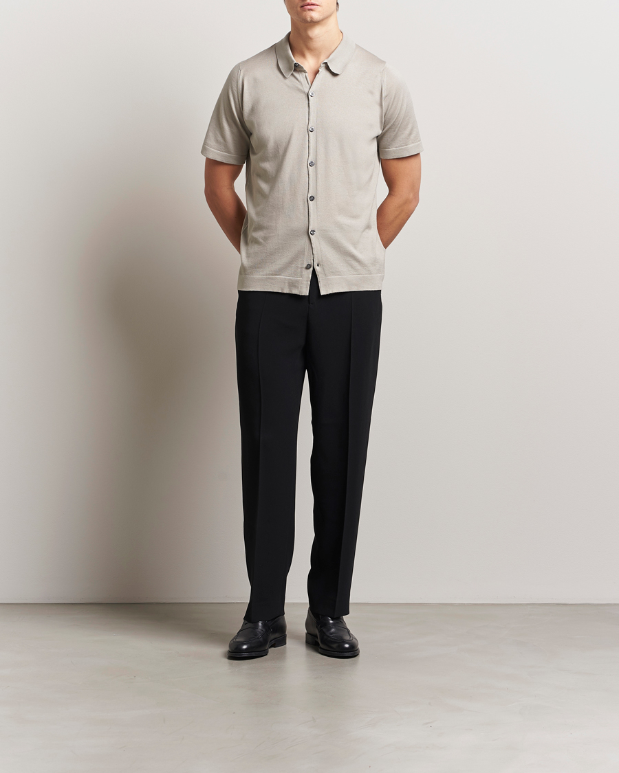 Hombres | Camisas | John Smedley | Folke Sea Island Knitted Polo Parchment