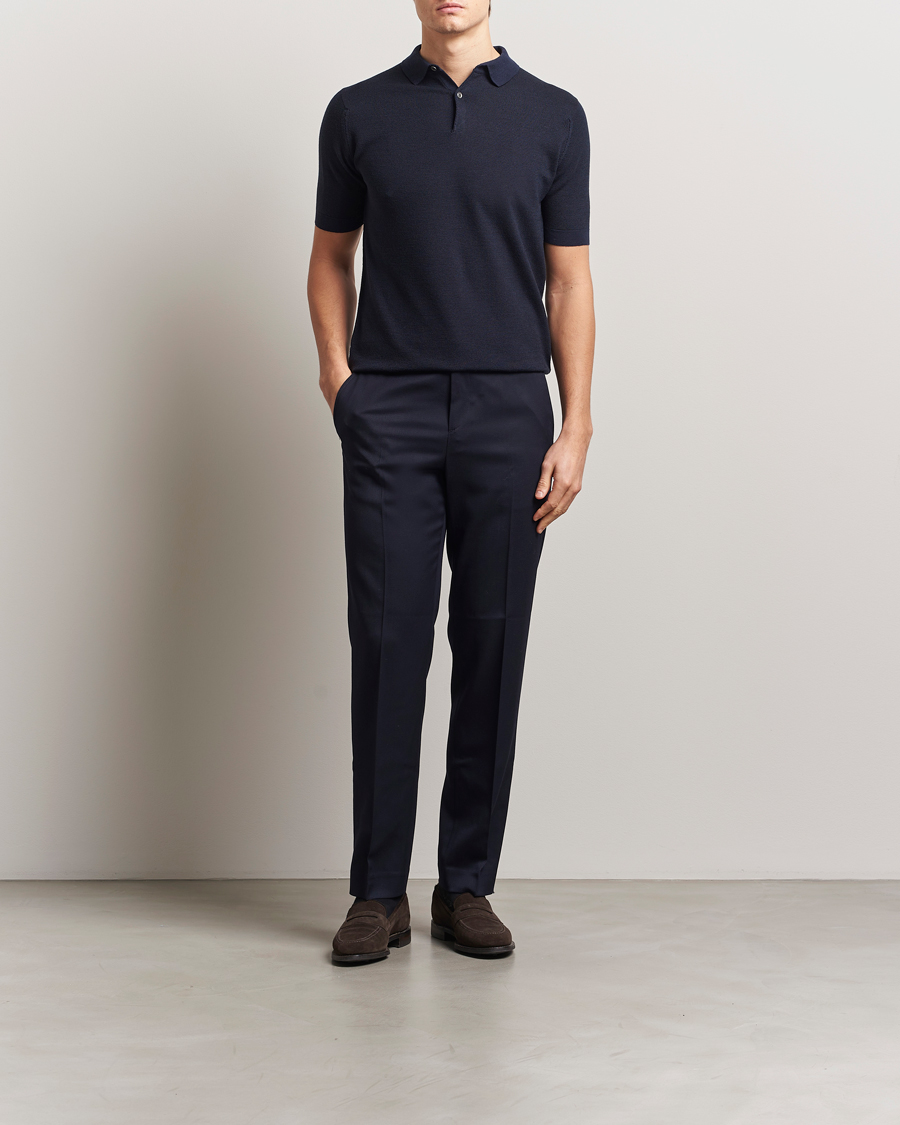 Hombres | Polos | John Smedley | 14 Singular Textured Polo Midnight/Black