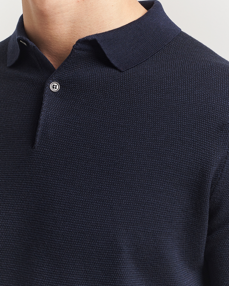 Hombres | Polos | John Smedley | 14 Singular Textured Polo Midnight/Black