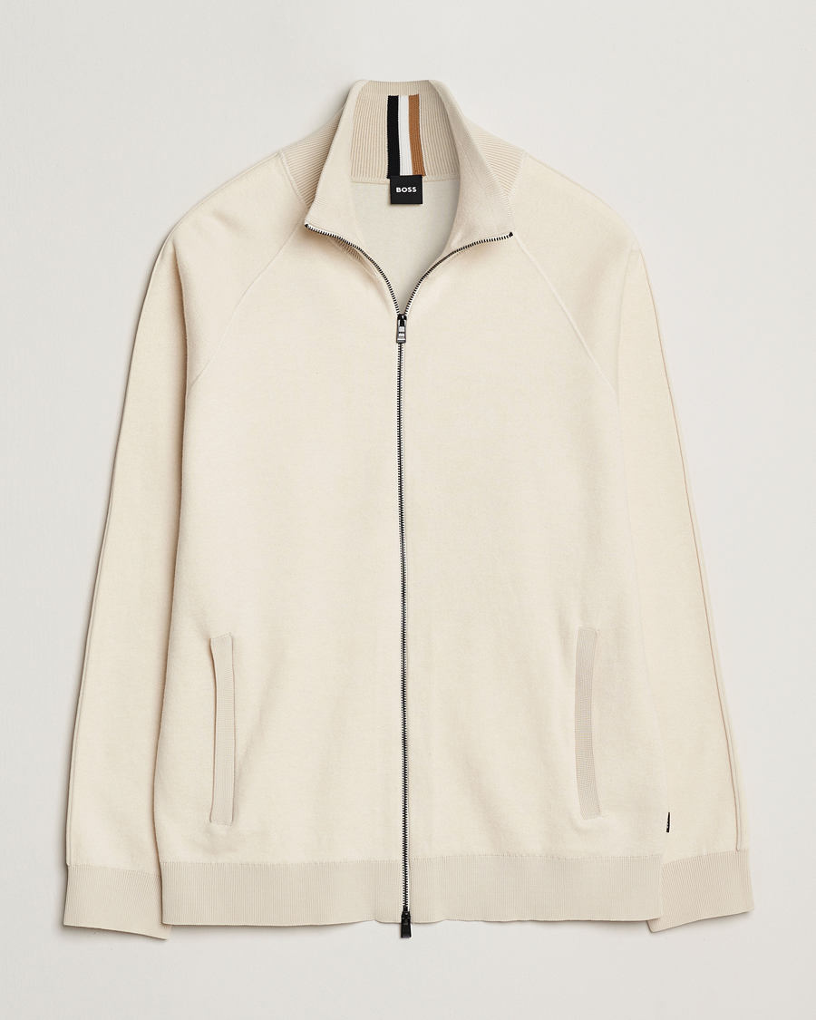 Hombres | Jerséis y prendas de punto | BOSS BLACK | Domico Knitted Full Zip Open White