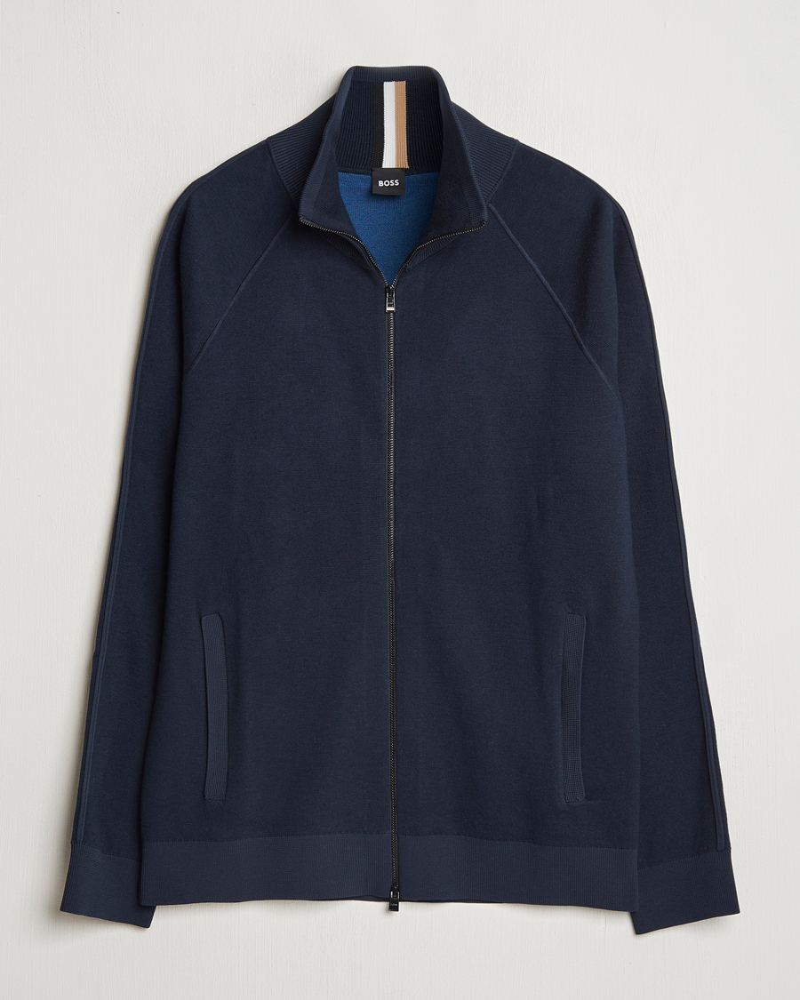 Hombres | Jerséis y prendas de punto | BOSS BLACK | Domico Knitted Full Zip Dark Blue