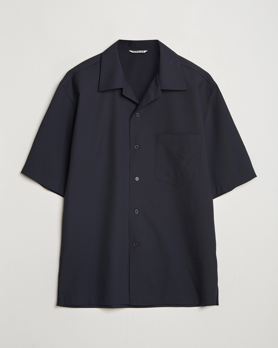 Hombres | Camisas | Auralee | Open Collar Short Sleeve Shirt Navy