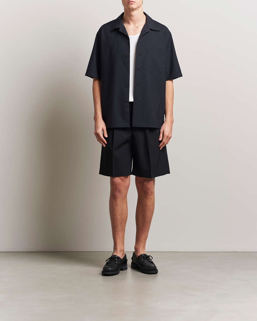 Hombres | Camisas | Auralee | Open Collar Short Sleeve Shirt Navy