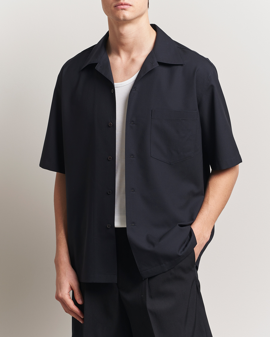 Hombres | Camisas | Auralee | Open Collar Short Sleeve Shirt Navy