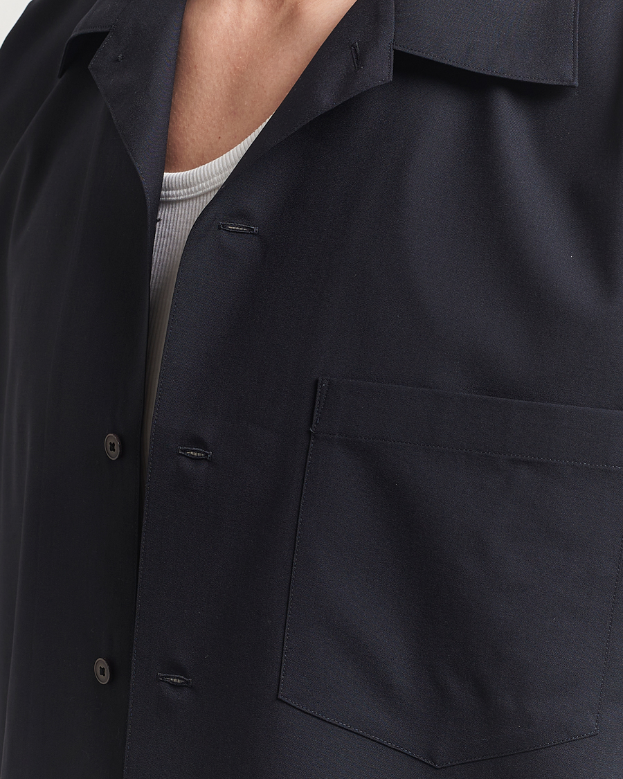 Hombres | Camisas | Auralee | Open Collar Short Sleeve Shirt Navy