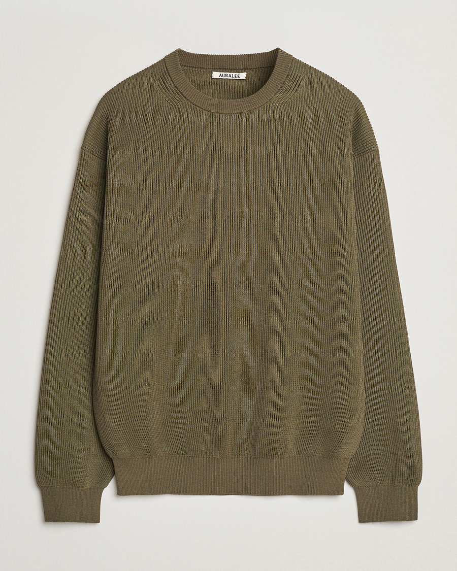 Hombres | Jerséis y prendas de punto | Auralee | Cotton Rib Crew Neck Khaki