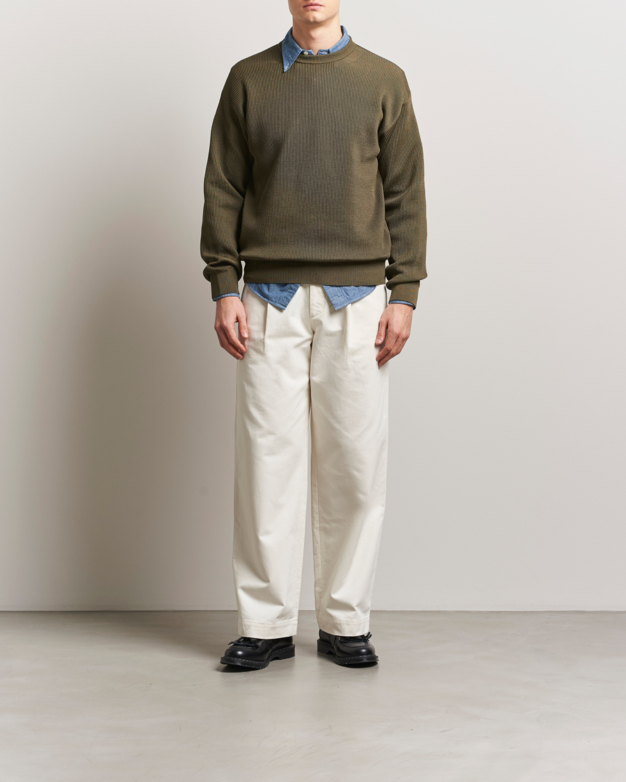Hombres | Jerséis y prendas de punto | Auralee | Cotton Rib Crew Neck Khaki