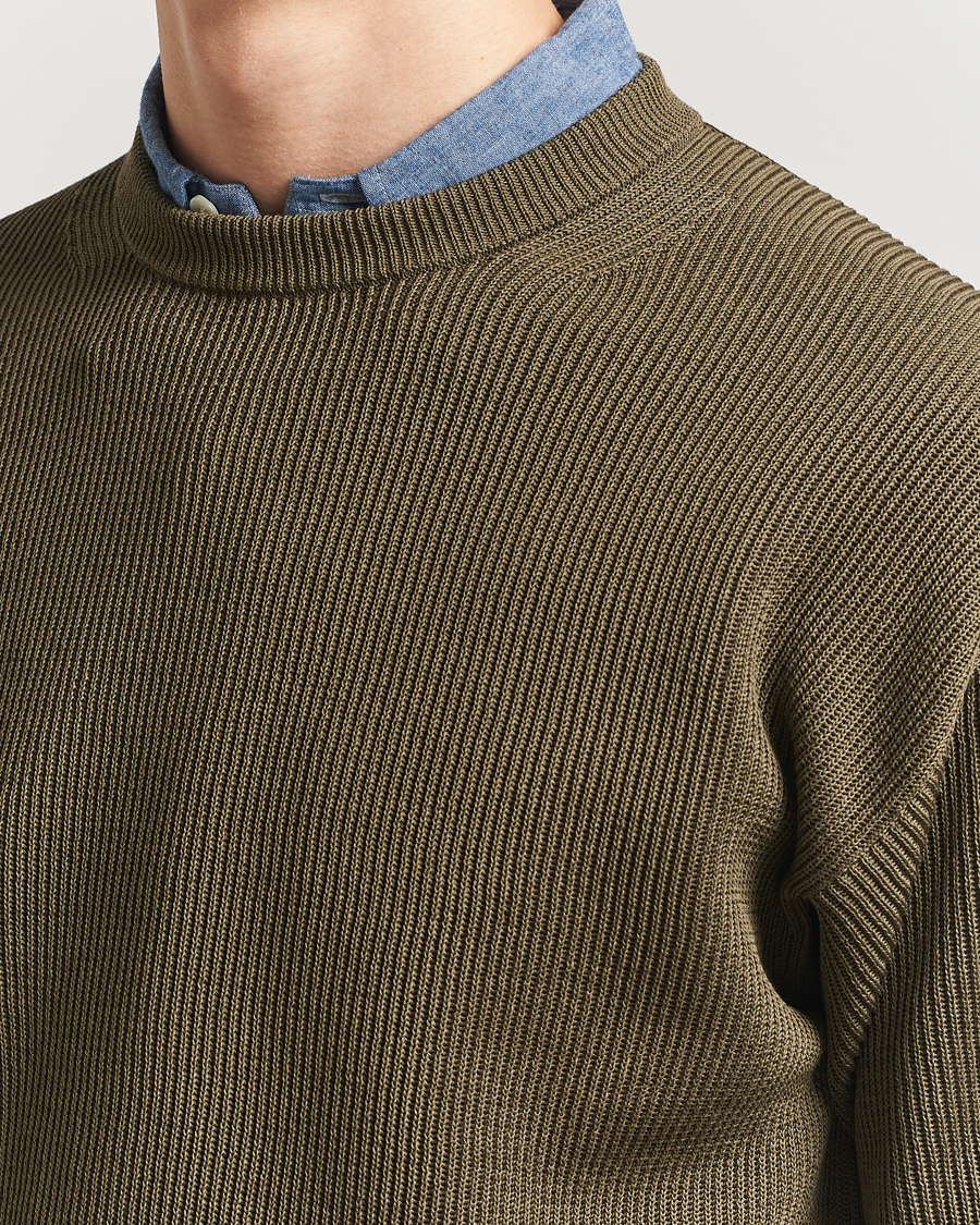 Hombres | Jerséis y prendas de punto | Auralee | Cotton Rib Crew Neck Khaki