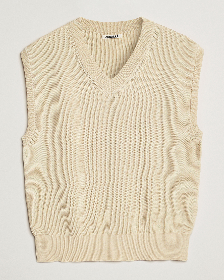 Hombres | Jerséis y prendas de punto | Auralee | Rib Knit Vest Ivory