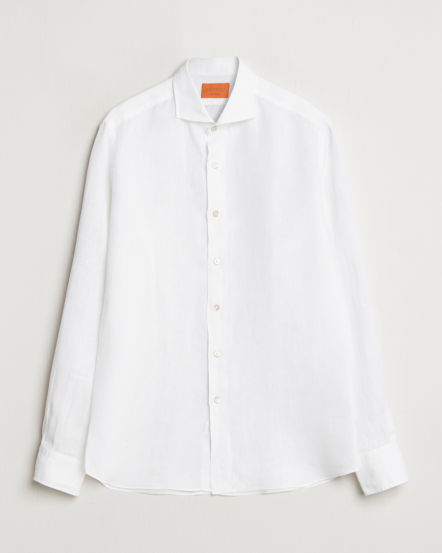 Hombres | Camisas | Grigio | Linen Casual Shirt White