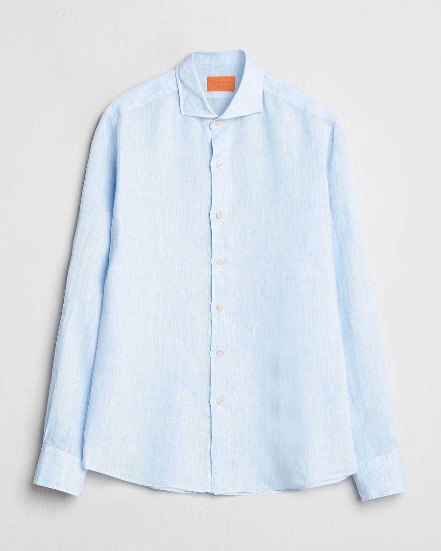 Hombres | Camisas | Grigio | Linen Casual Shirt Light Blue