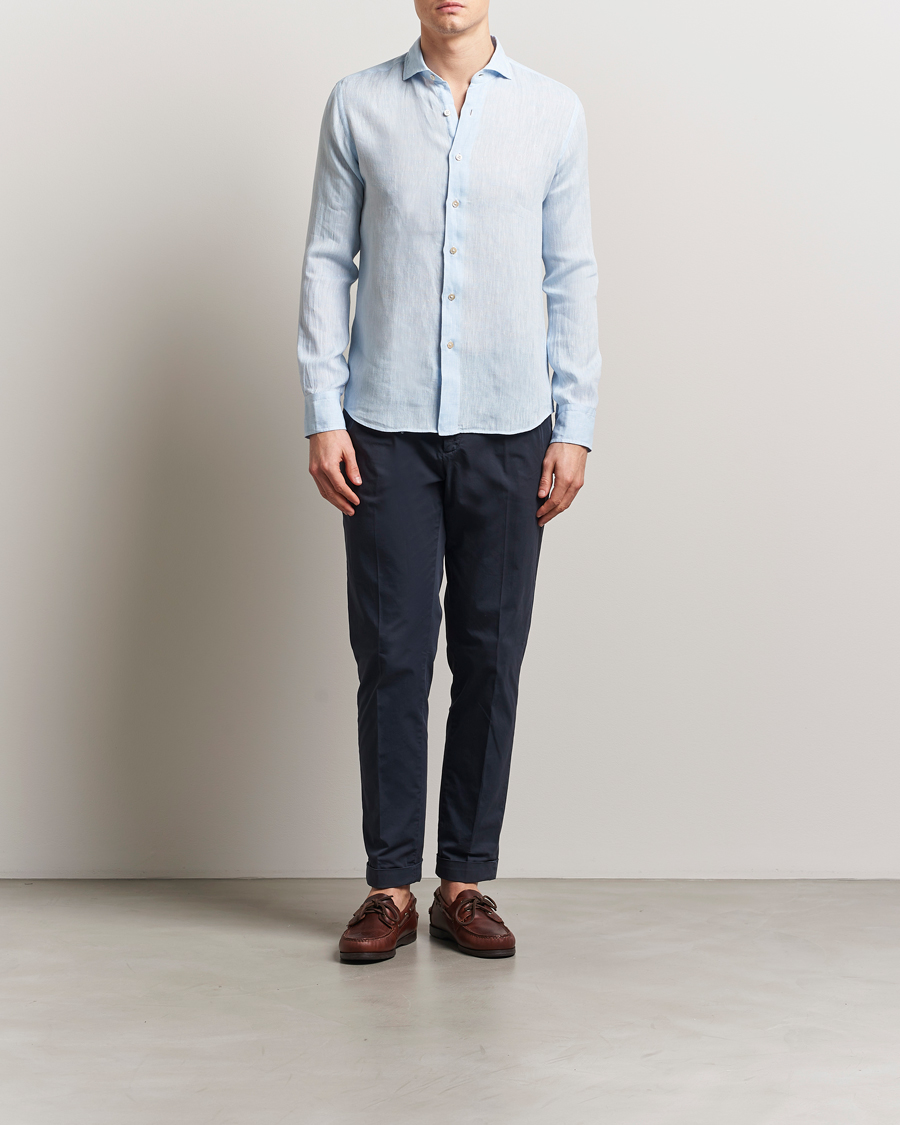 Hombres | Camisas | Grigio | Linen Casual Shirt Light Blue